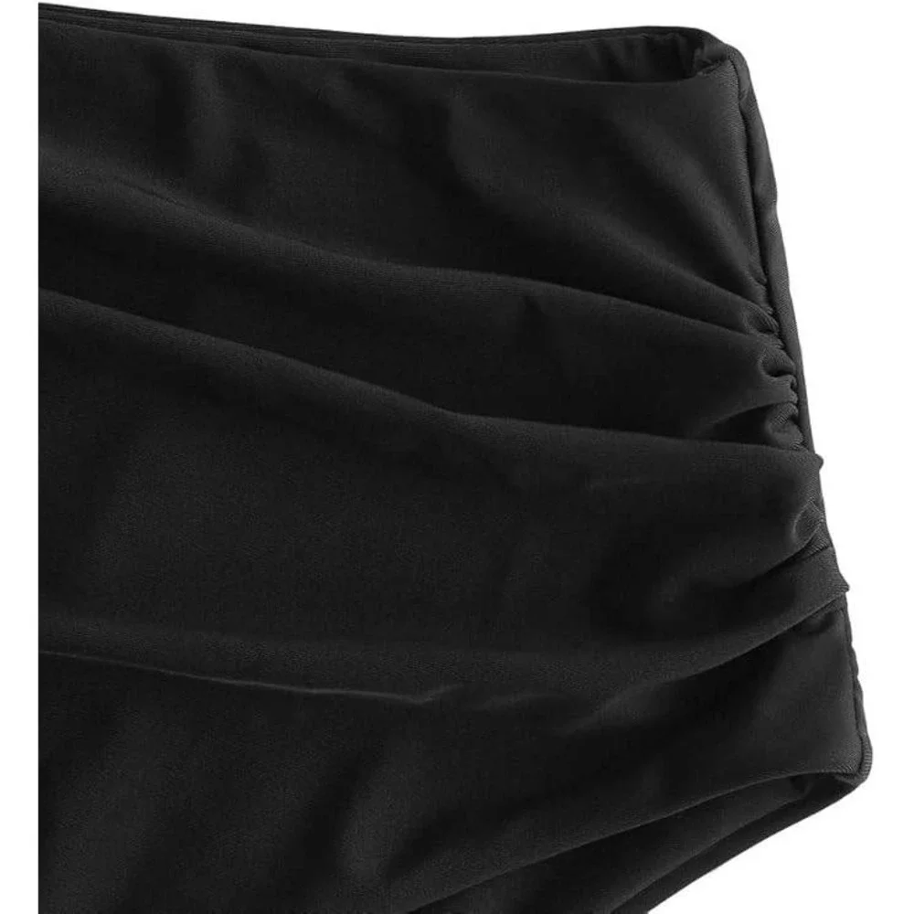 Zaful High‎ Waist Bikini Bottom Black Ruched Swimsuit US 8-10
